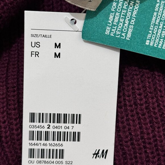 NWT H&M Divided Sz M Womens Ruffle Burgundy Rib Sweater Pullover Cotton/Poly - Picture 12 of 12